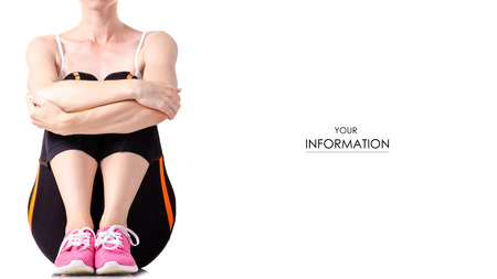 Woman female legs sports leggings sneakers sports exercises pattern on a white background isolationの写真素材