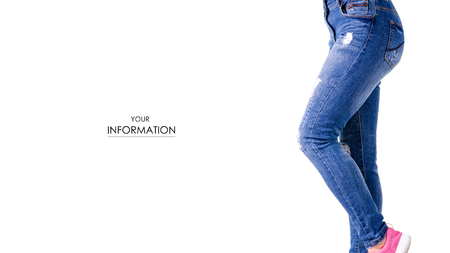 Woman denim sneakers pattern on white background isolationの写真素材