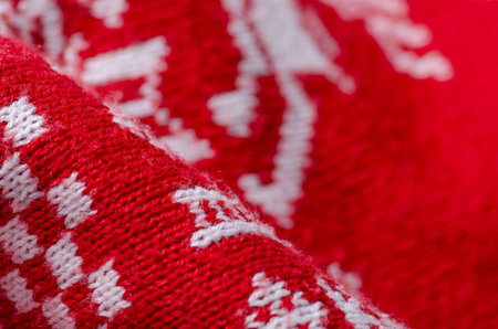 Plaid warm white red fabric texture material new year on blur background