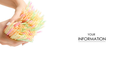 Cocktail tubes colorful in hand pattern isolated on white background.の写真素材