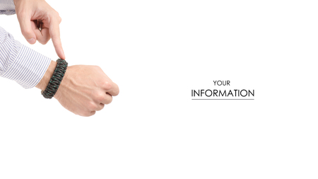 Paracord bracelet on hand pattern isolated on white background.の写真素材