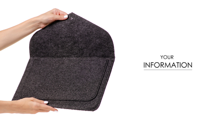 Case for laptop in hand pattern isolated on white background.の写真素材