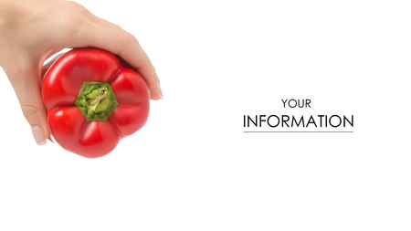 Red bell pepper in hand pattern isolated on white background.の写真素材