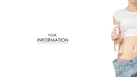 Woman in jeans is thin big size weight loss centimeter water pattern isolated on white background.の写真素材