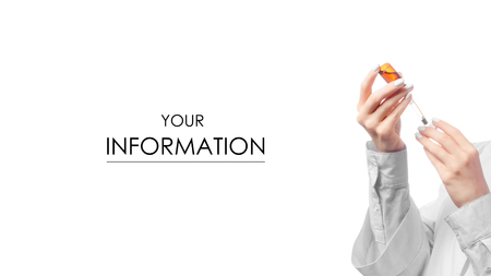 Woman doctor dials medicine into a syringe pattern isolated on white background.の写真素材