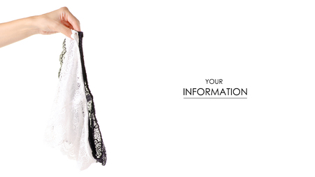 White black female panties in hand lace pattern isolated on a white background.の写真素材