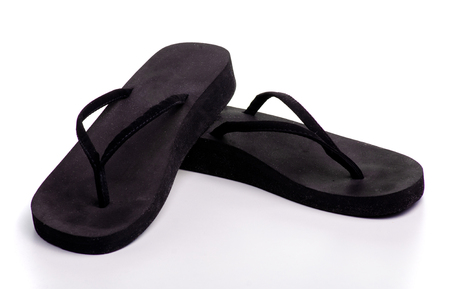 Black flip flops rubber isolated on a white background.の写真素材
