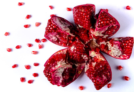 Pomegranate red fruit on white background, top viewの写真素材