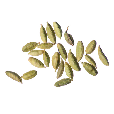 Seasoning cardamom spice isolated on white background, top viewの写真素材