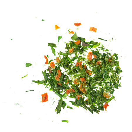 seasoning vegetables greens for soup on a white background, top viewの写真素材