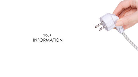 White electric plug in hands pattern isolated on a white background