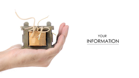 Electrical transformer power in hand pattern on white background isolationの写真素材