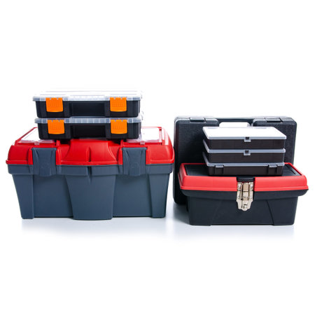 Toolbox and organizer building on white background isolation