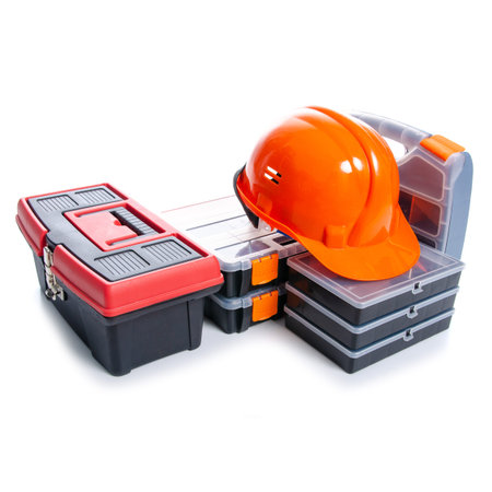 toolbox, helmet, building tools