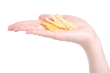 Ginger candied fruit, dried ginger with sugar in handの写真素材