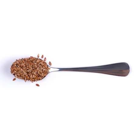 flax seeds in spoonの写真素材