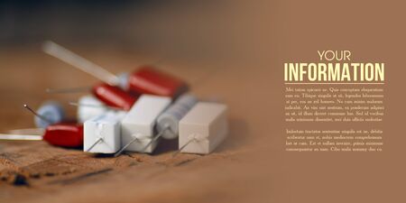 ceramic resistance radio components on wooden backgroundの写真素材