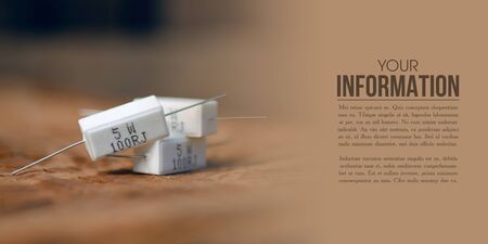 ceramic resistance radio components on wooden backgroundの写真素材