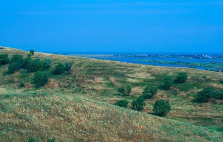 field hills view of the seaの写真素材