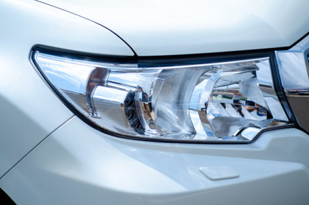 Car head light silver in the street
