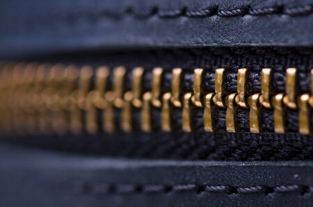 Black leather bag macro texture accessories zipper carbineの写真素材