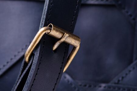Black leather bag macro texture accessories zipper carbineの写真素材