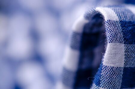 Blue cage shirt material fabric blur backgroundの写真素材