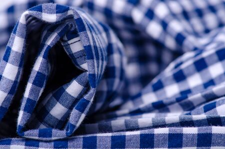 Blue cage shirt material fabric blur backgroundの写真素材