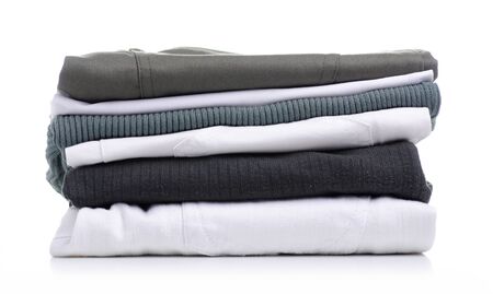 Stack folded green white clothingの写真素材