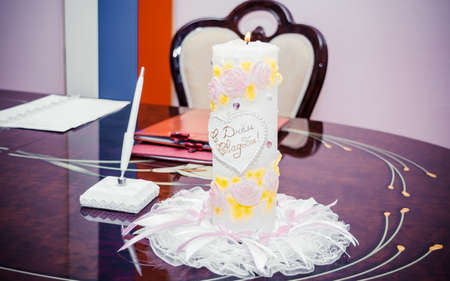 Wedding candle with the inscription "Wedding Day"の写真素材