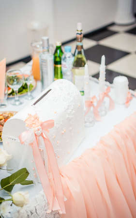 Wedding money box for collecting money to the newlywedsの写真素材