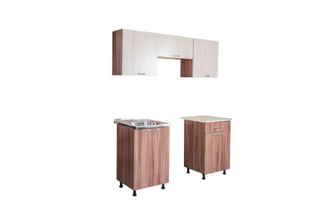 Set with sink and cabinets, doors, brownの写真素材