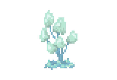 Illustration of a group of mushrooms in pixel art styleのイラスト素材