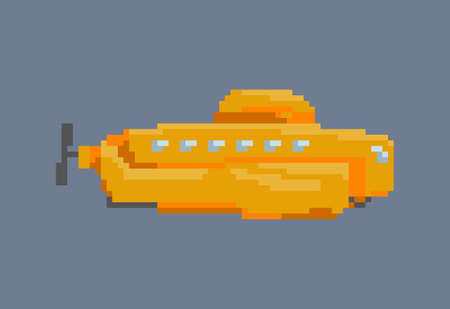 Illustration of yellow submarine in pixel art styleのイラスト素材