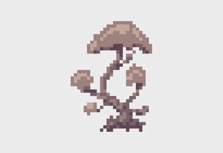 Illustration of a group of mushrooms in pixel art styleのイラスト素材