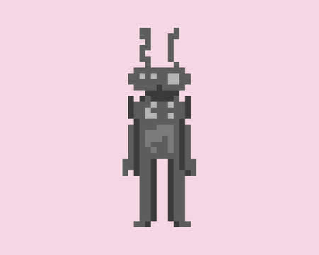 Illustration of a robot in pixel art styleのイラスト素材