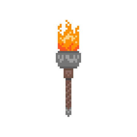 Illustration of a burning torch in pixel art styleのイラスト素材