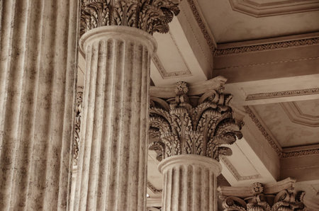 Capitals of classical columns of the Corinthian order in the Kazan Cathedral of St. Petersburg,...
