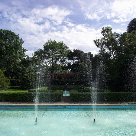 Beautiful Water Fountains, green trees and bushes, nobody, High Park Toronto, Canada