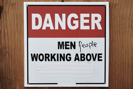 Obsolete sign on the construction site. Womens Movement for Equality. Concept feminismの写真素材