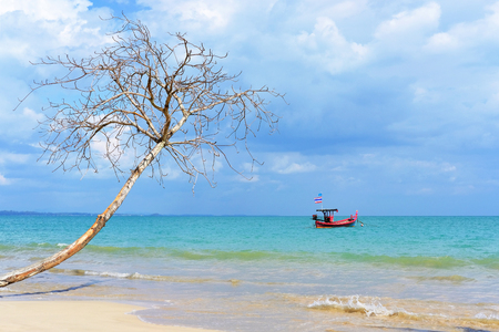 Amazing landscape of Andaman Sea, Thailand. Blue sky, azure water and fishing boat. Concept: travel destination, exotic placeの写真素材