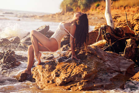 girl spends her vacation on the beach.の写真素材