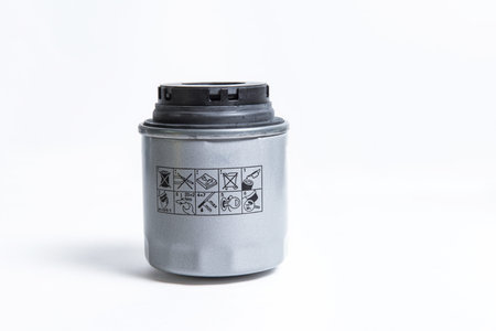 New car engine filter with installation instructions on a white background.