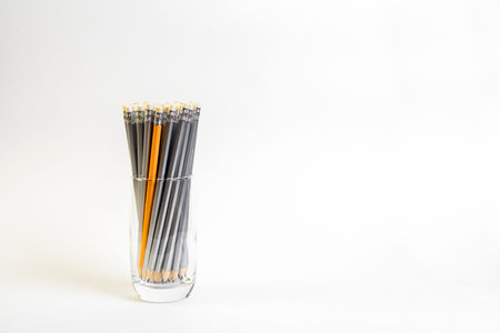 Simple pencils for office workers. Pencils for drawing. The pencils are in the glass. Simple pencils for school children and students. For business.の写真素材
