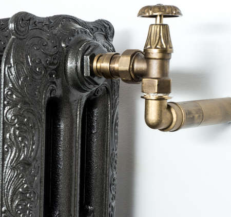 Close-up of a cast-Iron battery with an ornament, heating design for the 19th centuryの写真素材