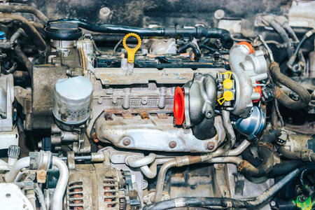 Repair of the internal combustion engine. Installation of a new turbine.の写真素材