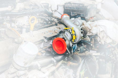 Repair of the internal combustion engine. Installation of a new turbine.の写真素材