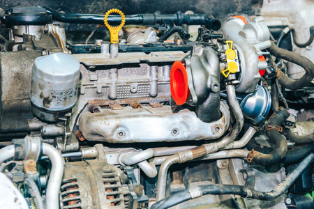 Repair of the internal combustion engine. Installation of a new turbine.の写真素材
