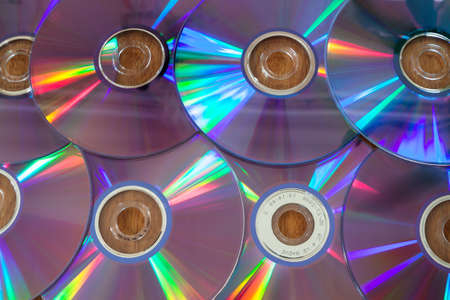 laser discs are on the tableの写真素材
