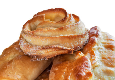 Pastries (pies and bun) closeupの写真素材